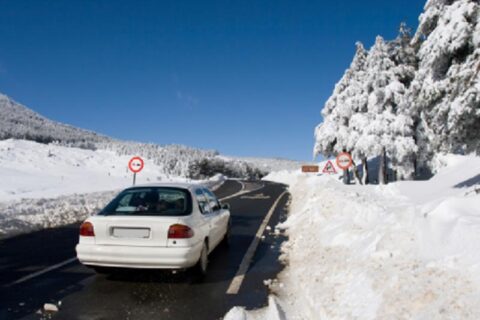 car driving on a snowy area