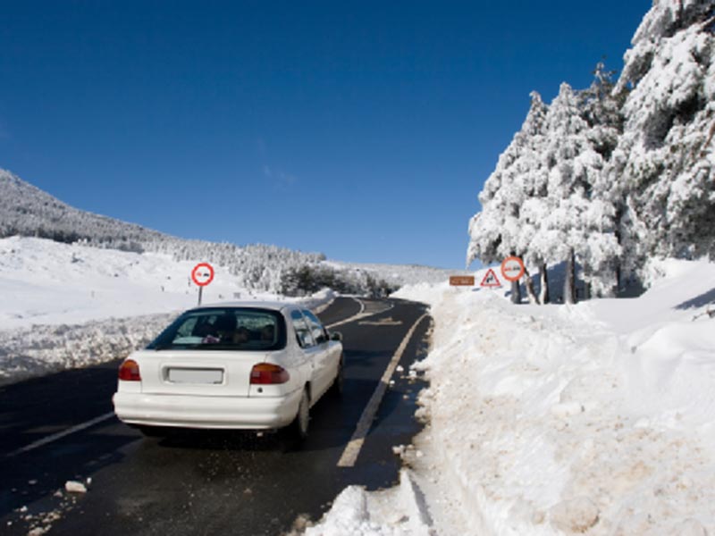 car driving on a snowy area